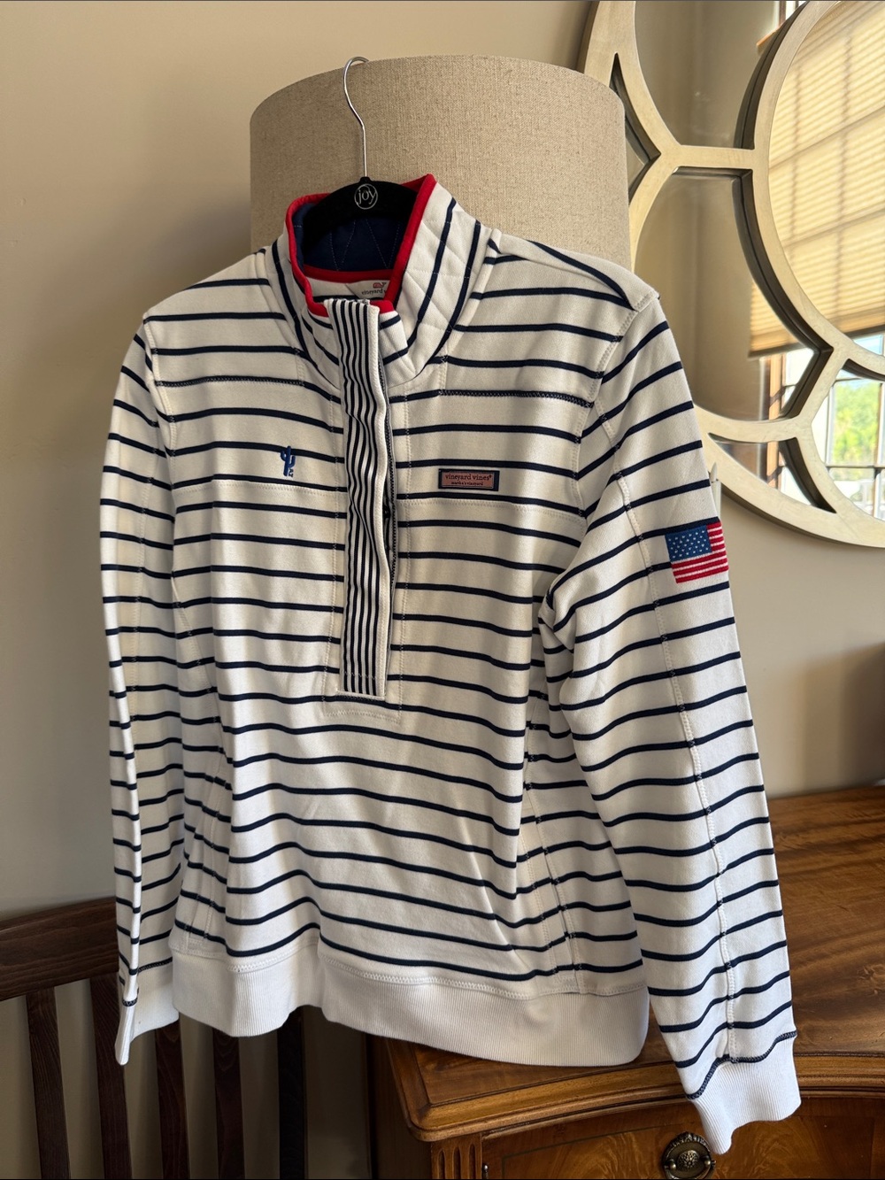 Vineyard Vines White Navy Striped Quarter-Zip Pullover